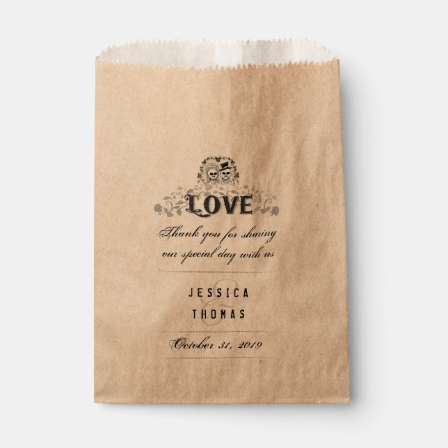 Halloween Skeletons LOVE Wedding Names Thank You Favour Bags (Front)