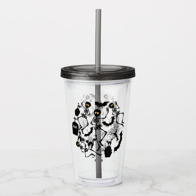 Halloween Skeletons Macabre Dance Acrylic Tumbler (Front)