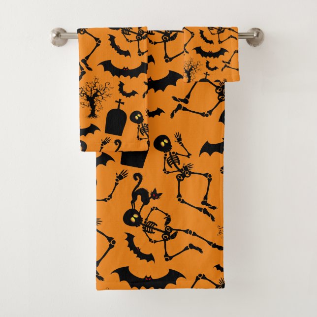 Halloween Skeletons Macabre Dance Bath Towel Set (Insitu)