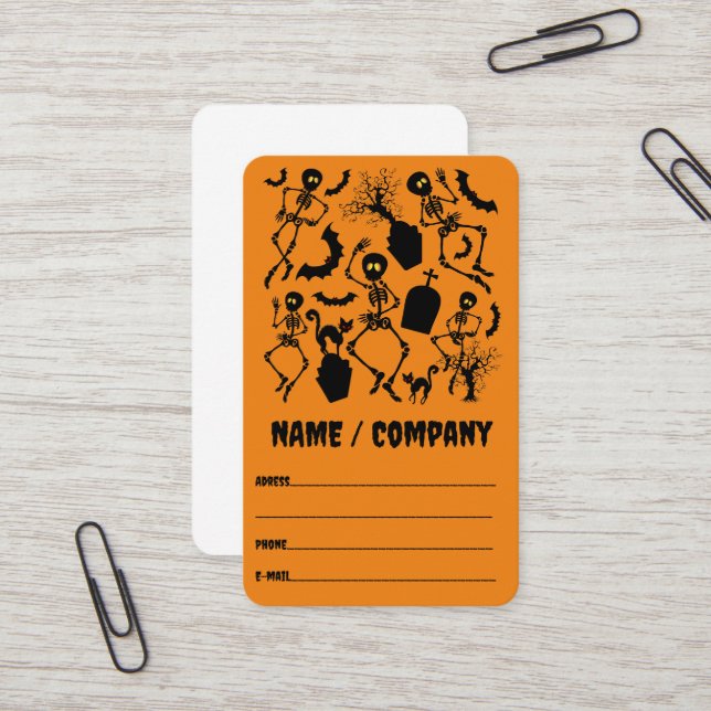 Halloween Skeletons Macabre Dance Business Card (Front/Back In Situ)