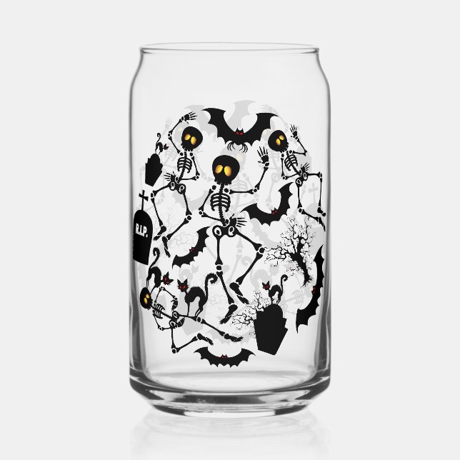 Halloween Skeletons Macabre Dance Can Glass (Front)