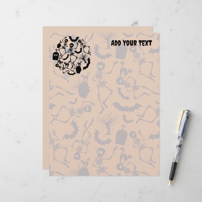 Halloween Skeletons Macabre Dance Custom Letterhead (Front/Back In Situ)