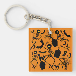 Halloween Skeletons Macabre Dance Key Ring