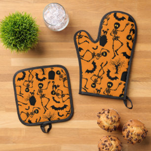 Halloween Skeletons Macabre Dance Oven Mitt & Pot Holder Set