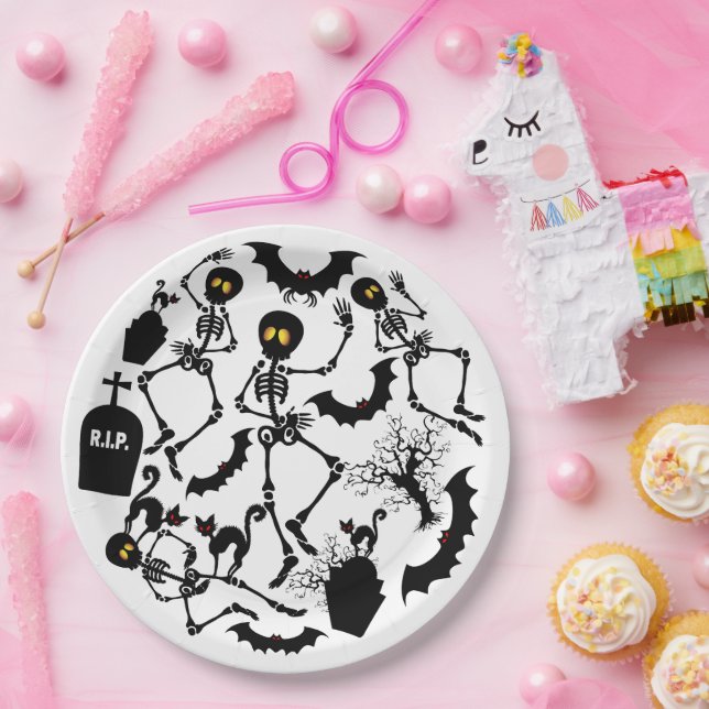 Halloween Skeletons Macabre Dance Paper Plate (Party)
