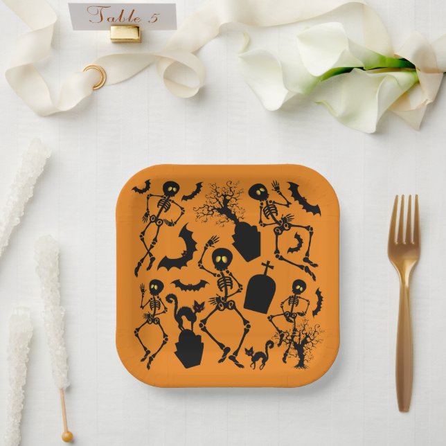 Halloween Skeletons Macabre Dance Paper Plate (Wedding)
