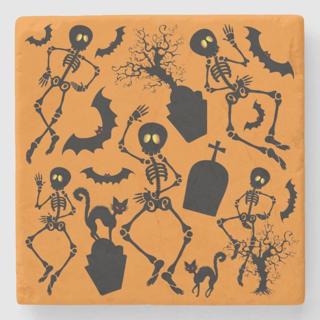 Halloween Skeletons Macabre Dance Stone Coaster (Front)