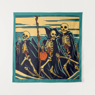 Halloween - Skeletons Woodcut 3 Tapestry