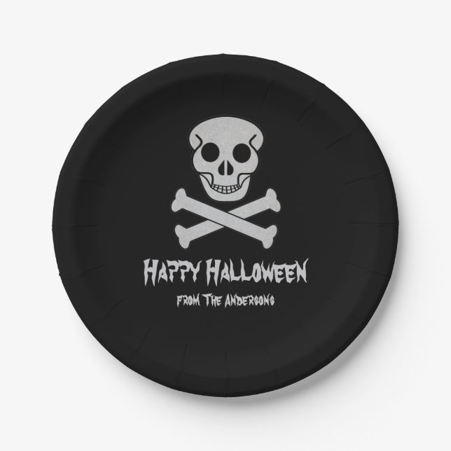 Halloween Skull and Bones Paper Plates (Front)