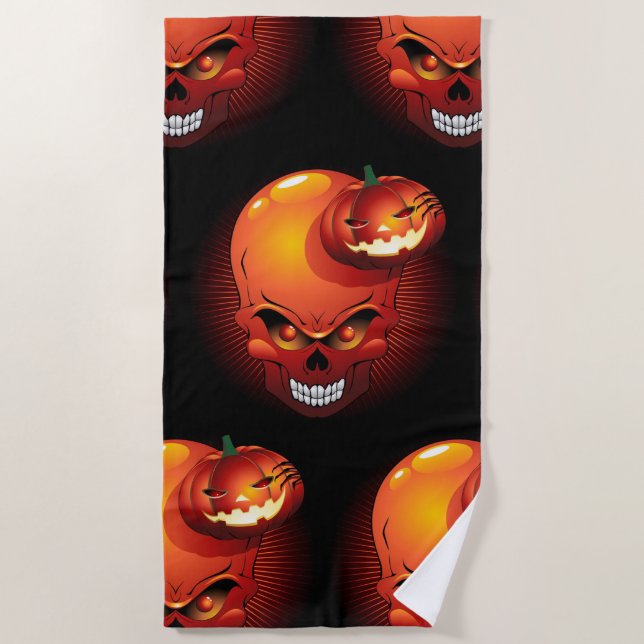 Halloween Skull and Pumpkin   Beach Towel (Front)