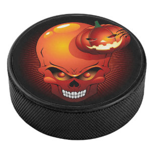 Halloween Skull and Pumpkin   Hockey Puck