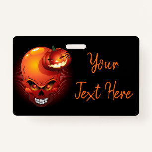 Halloween Skull and Pumpkin   ID Badge