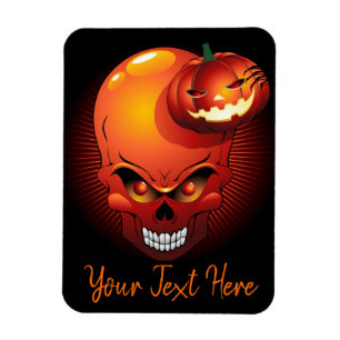 Halloween Skull and Pumpkin   Magnet