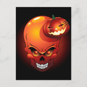 Halloween Skull and Pumpkin Postcard