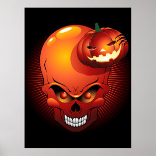 Halloween Skull and Pumpkin   Poster