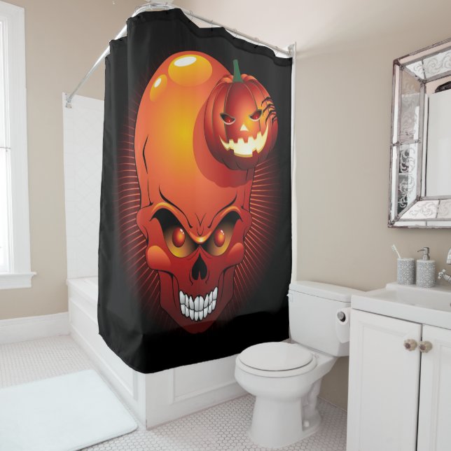 Halloween Skull and Pumpkin Shower Curtain (In Situ)