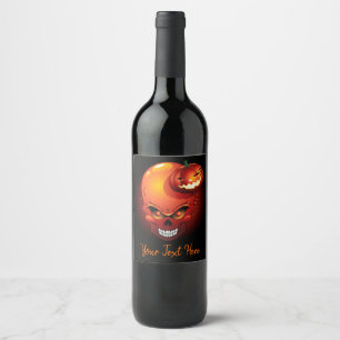 Halloween Skull and Pumpkin Wine Label
