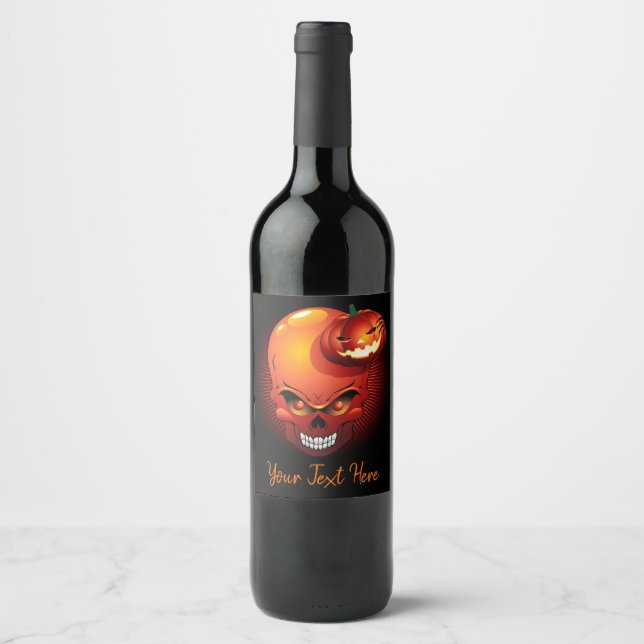 Halloween Skull and Pumpkin   Wine Label (Front)