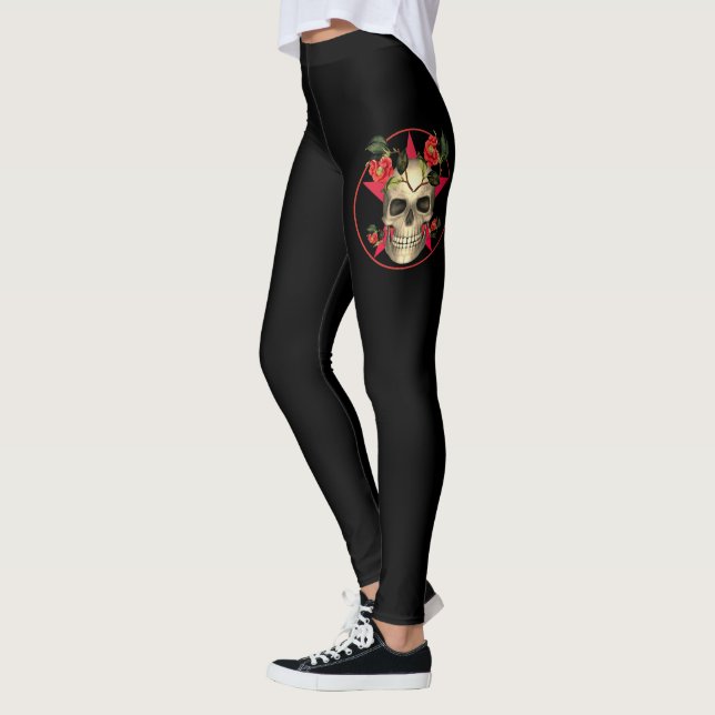 Halloween Skull And Roses Leggings (Left)