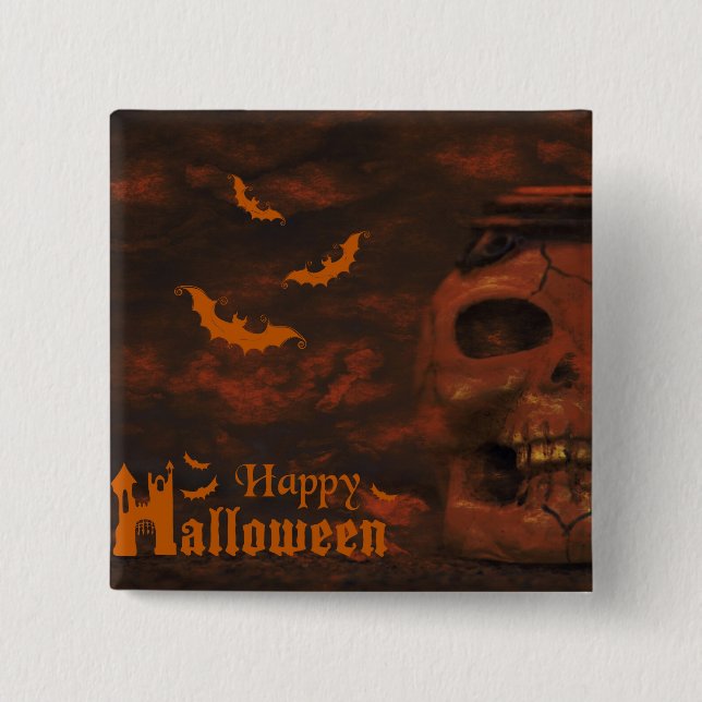 Halloween skull bats 15 cm square badge (Front)