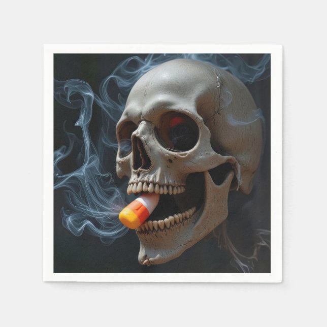 Halloween Skull Biting Candy Corn Napkin (Front)