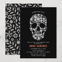 Halloween Skull Black Floral Birthday Invitation