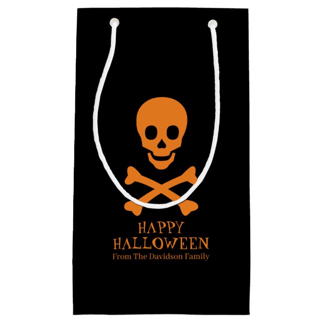 Halloween skull black orange custom treat  small gift bag (Front)