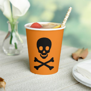 Halloween skull black orange spooky party paper cups