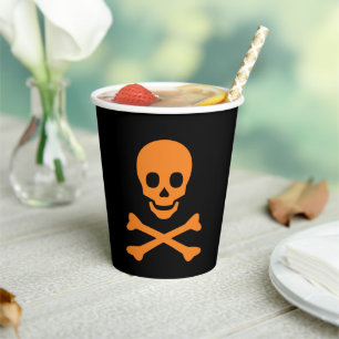 Halloween skull black & orange spooky party paper cups