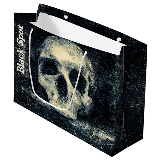 Halloween Skull Black Spot Pirate Party Large Gift Bag (Front Angled)