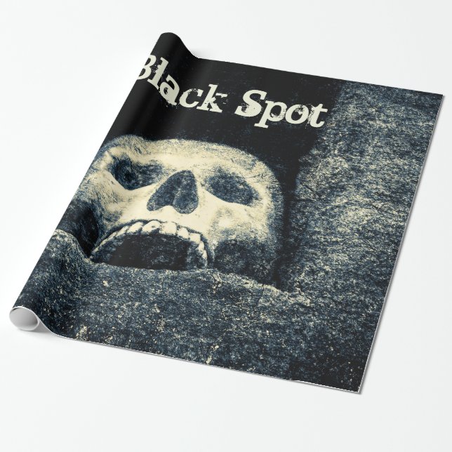 Halloween Skull Black Spot Wrapping Paper (Unrolled)