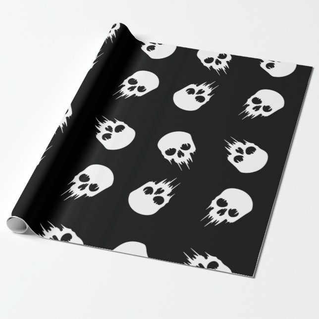 halloween skull black white skeleton wrapping paper (Unrolled)