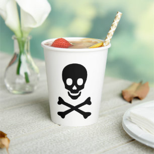 Halloween skull black white spooky party paper cups