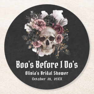 Halloween Skull Boo's Before I Do's Bridal Shower Round Paper Coaster