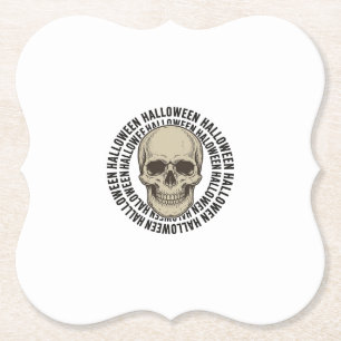 Halloween Skull Circle Vintage Engraving Design_1 Paper Coaster