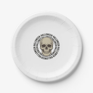 Halloween Skull Circle Vintage Engraving Design_1 Paper Plate