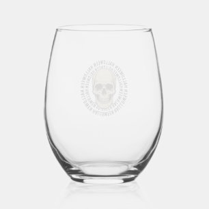 Halloween Skull Circle Vintage Engraving Design_1 Stemless Wine Glass