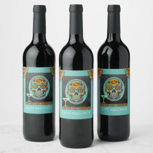 Halloween Skull Cocktail Party Wine Label