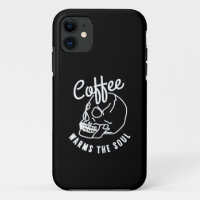 halloween skull Coffee warms the soul white