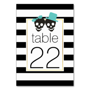 Halloween skull couple aqua wedding table number
