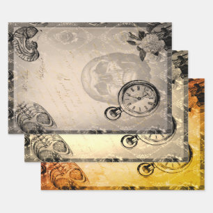 Halloween Skull Creepy Anatomy Floral Vintage Wrapping Paper Sheet