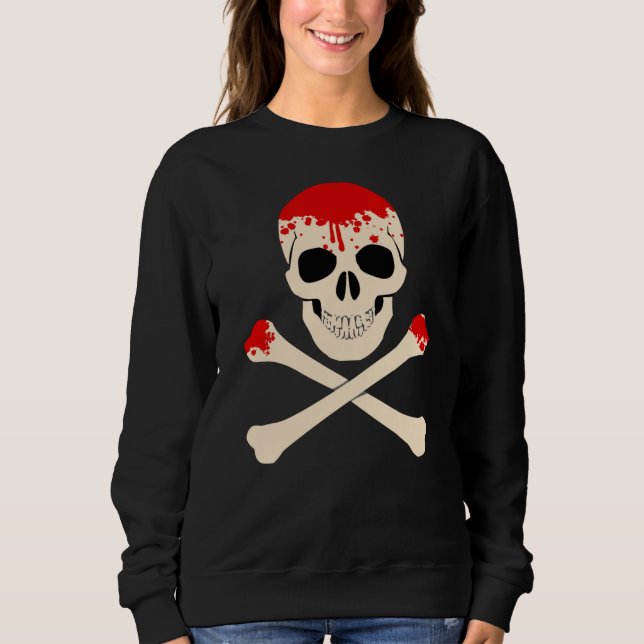 halloween skull crossbones bloody skeleton sweatshirt (Front)