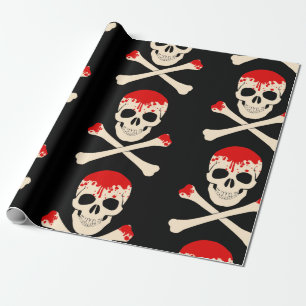 halloween skull crossbones bloody skeleton wrapping paper