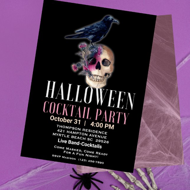 Halloween Skull Crow Cocktail Adult Party  Invitation (Creator Uploaded)