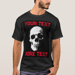 Halloween Skull Custom Text Mens Modern Black Red T-Shirt