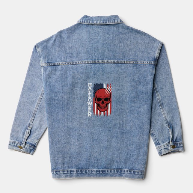 Halloween Skull Flag Vector Design_1 Denim Jacket (Back)