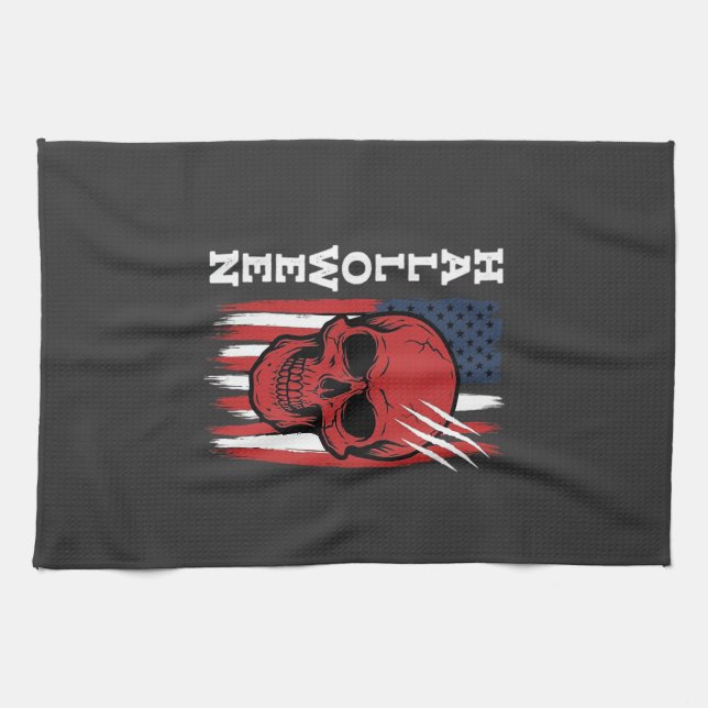 Halloween Skull Flag Vector Design_1 Tea Towel (Horizontal)