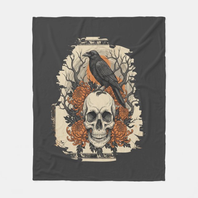Halloween Skull Fleece Blanket (Front)