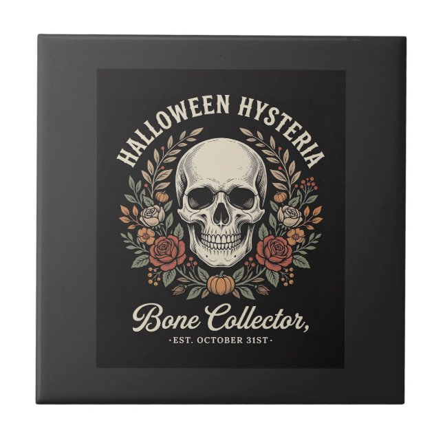 Halloween Skull Floral Bone Collector Design_1 Tile (Front)