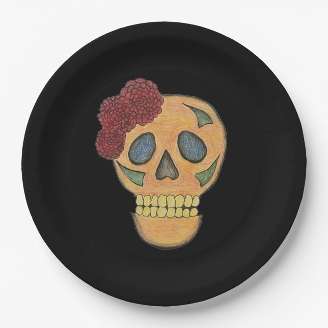 Halloween Skull Gothic Day of the Dead   Paper Plate (Front)